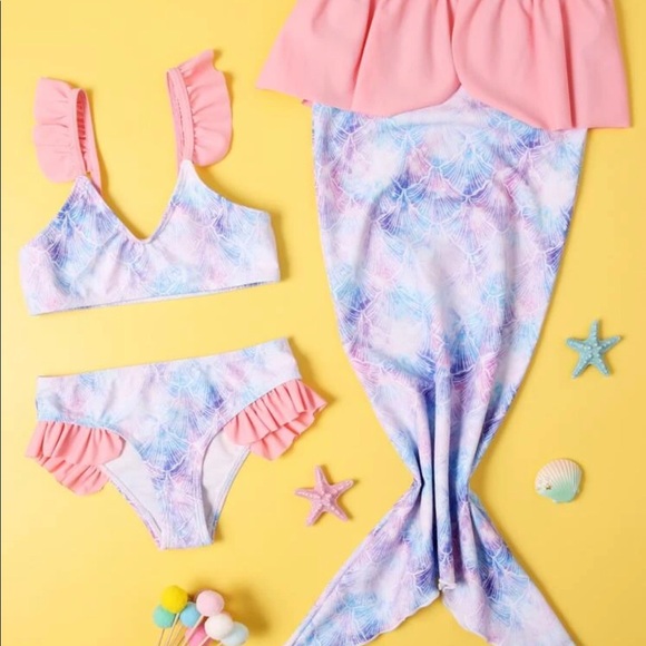 Pink Mermaid 3 Piece Custom Bikini Set & Matching Skirt